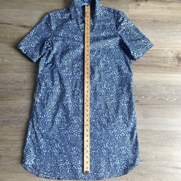 J. McLaughlin Arissa Shirt Dress Medium Navy Beatriz Print Curved Hem Collar - Picture 2 of 8